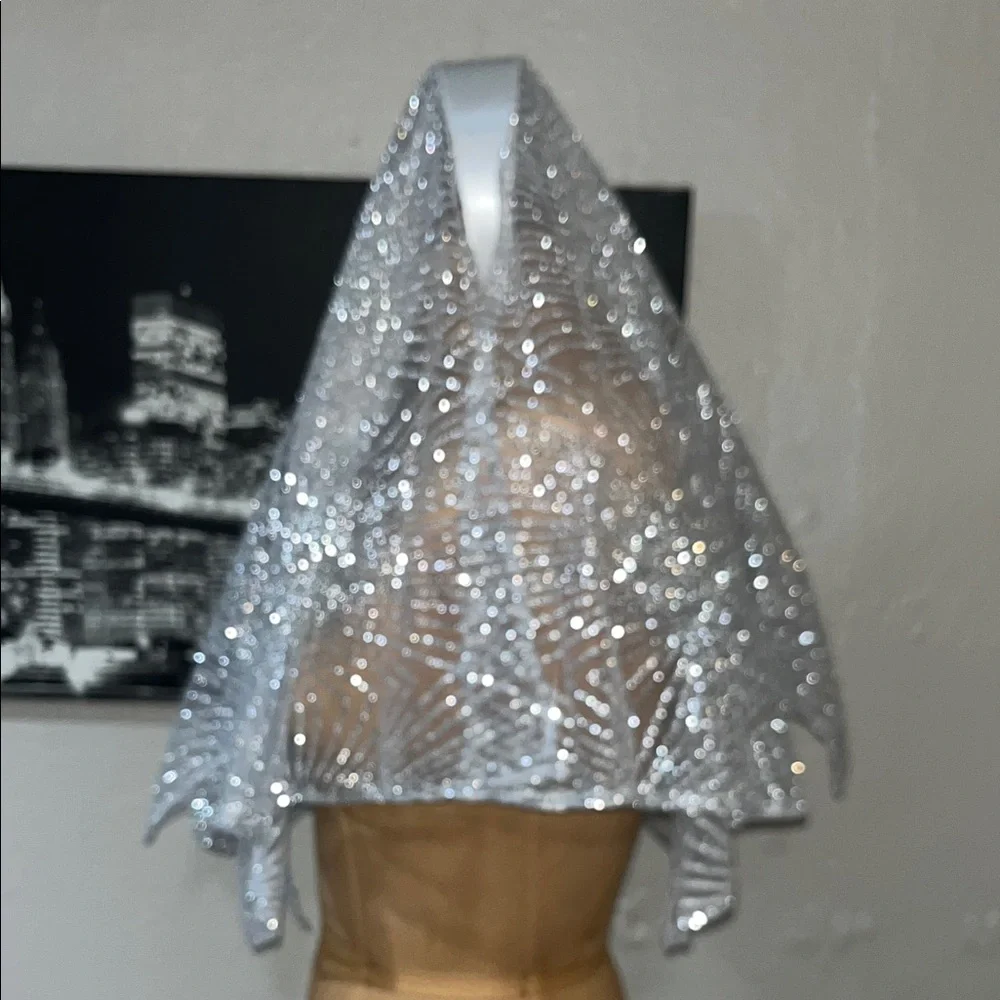 Sparkling Silver headband Veil with glitter - Picture 2 of 13